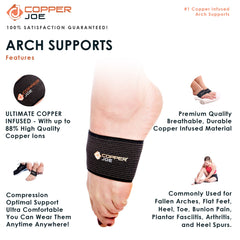 Copper Joe Ultimate Copper Infused Arch Support Sleeves - 2 Pair Plantar Fasciitis Support Brace for Flat Arches, Foot Care, Feet Pain and Heel Spurs. For Men and Women