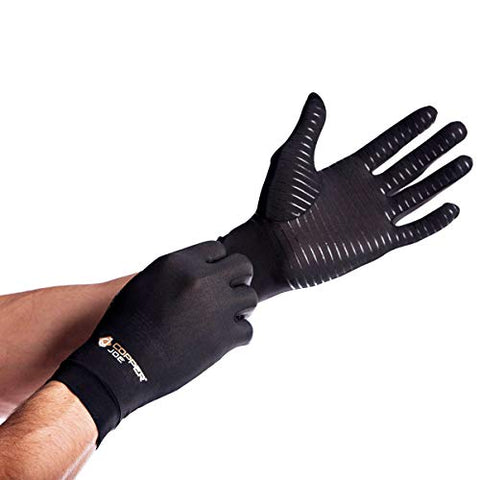 Copper Joe Full Finger Ultimate Copper Infused Arthritis Hand Compression Gloves- For Computer Typing, Carpal Tunnel, Rheumatoid and Tendonitis. For Men and Women (1 Pair)