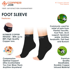 Copper Joe Ankle Brace Compression Sleeve with Heel Pain Relief, Foot Brace, Ankle Wrap Support With Foot Arch Recovery Support For Plantar Fasciitis Socks ,Sprained Ankle, For Men & Women(1 Pair)