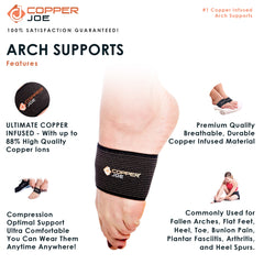 Copper Joe Ultimate Copper Infused Arch Support Sleeves - 1 Pair Plantar Fasciitis Support Brace for Flat Arches, Foot Care, Feet Pain and Heel Spurs. For Men and Women