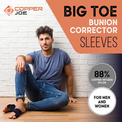 Copper Joe Big Toe Bunion Corrector Sleeves- Ultimate Copper Infused Compression Gel Pads Hallux Valgus Corrector and Shoe Friction Protector. Orthopedic Bunion Corrector- For Men and Women