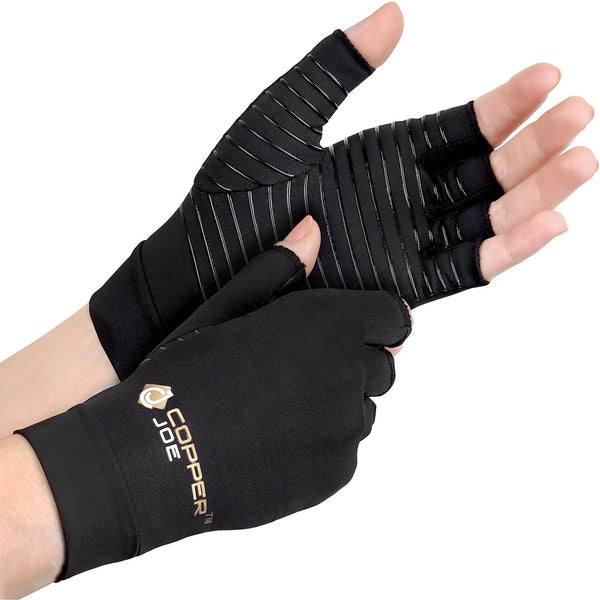 Copper Joe Compression Glove, Arthritis Fingerless Glove, Lightweight Hand Brace Gloves for Hand Pain Relief, Gaming Gloves Carpal Tunnel, Rheumatoid and Tendonitis for Men & Women (1 Pair)