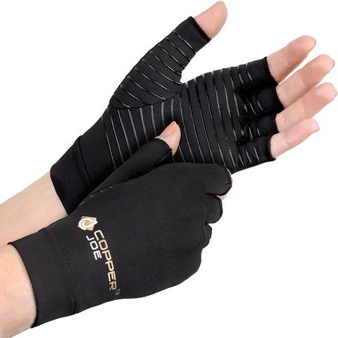 Copper Joe Compression Glove, Arthritis Fingerless Glove, Lightweight Hand Brace Gloves for Hand Pain Relief, Gaming Gloves Carpal Tunnel, Rheumatoid and Tendonitis for Men & Women (1 Pair)