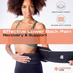 Copper Joe Back Brace for Lower Back Pain Relief, Back Support Belt Men and Women With Adjustable Black Velcro Lumbar Support Belt for Sciatica