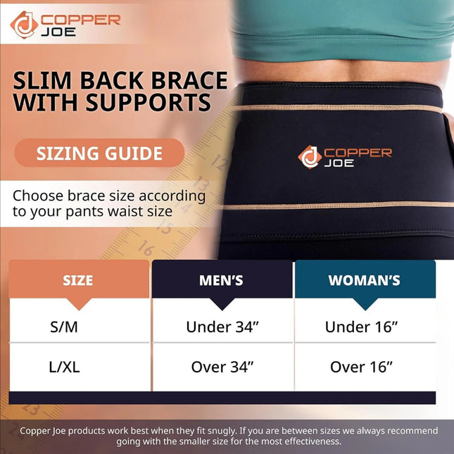 Copper Joe Back Brace for Lower Back Pain Relief, Back Support Belt Men and Women With Adjustable Black Velcro Lumbar Support Belt for Sciatica