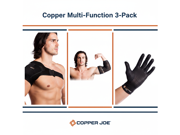 Copper Joe Upper Body 3-Pack with shoulder brace, elbow sleeve and gloves
