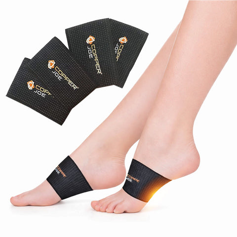 Copper Joe Ultimate Copper Infused Arch Support Sleeves One Size - 4 Pack Plantar Fasciitis Support Brace for Flat Arches, Foot Care, Feet Pain and Heel Spurs. For Men and Women