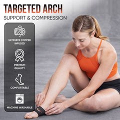 Copper Joe 4 Pack Copper Infused Arch Support Sleeves One Size -Plantar Fasciitis Support Brace for Flat Arches, Foot Care, Feet Pain and Heel Spurs. For Men and Women