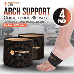 Copper Joe 4 Pack Copper Infused Arch Support Sleeves One Size -Plantar Fasciitis Support Brace for Flat Arches, Foot Care, Feet Pain and Heel Spurs. For Men and Women