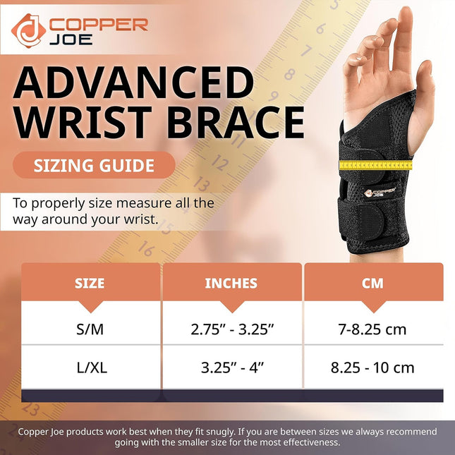 Copper Joe Ultimate Copper Infused Wrist Brace for Carpal Tunnel, Tendonitis, Arthritis- Day and Night Wrist Support Brace - For Men and Women, Left or Right Hand