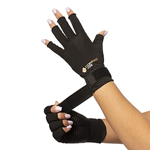 Copper Joe Fingerless Arthritis Gloves with Adjustable Strap - Ultimate Copper Infused Arthritis Hand Compression Gloves For Computer Typing, Carpal Tunnel, Rheumatoid and Tendonitis. For Men and Women