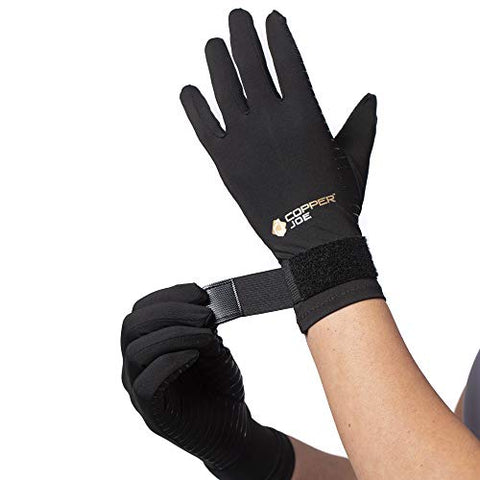 Copper Joe Full Finger Arthritis Gloves with Adjustable Strap - Ultimate Copper Infused Arthritis Hand Compression Gloves For Computer Typing, Carpal Tunnel, Rheumatoid and Tendonitis. For Men and Women