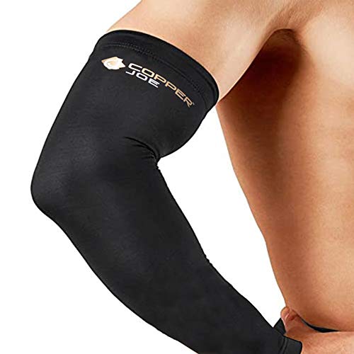 Copper Joe Recovery Arm Compression Sleeve - Ultimate Copper Relief Elbow Brace for Arthritis, Golfers or Tennis Elbow and Tendonitis. Elbow Support Arm Sleeves For Men and Women
