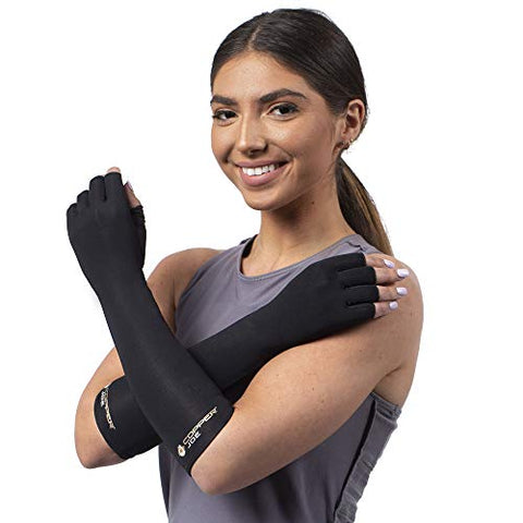 Copper Joe Long Arthritis Gloves - Ultimate Copper Infused For Computer Typing, Carpal Tunnel, Wrist and Hand Support - For Men and Women- 1 Pair