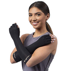 Copper Joe Long Arthritis Gloves - Ultimate Copper Infused For Computer Typing, Carpal Tunnel, Wrist and Hand Support - For Men and Women- 1 Pair