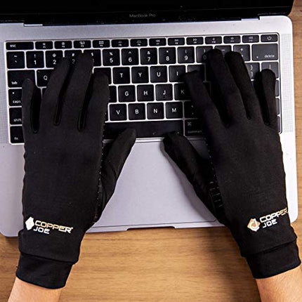 Copper Joe Full Finger Ultimate Copper Infused Arthritis Hand Compression Gloves- For Computer Typing, Carpal Tunnel, Rheumatoid and Tendonitis. For Men and Women (1 Pair)