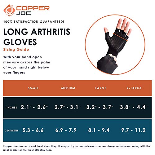 Copper Joe Long Arthritis Gloves - Ultimate Copper Infused For Computer Typing, Carpal Tunnel, Wrist and Hand Support - For Men and Women- 1 Pair
