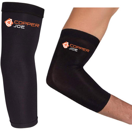 2 Pack - Copper Joe Recovery Elbow Compression Sleeve - Ultimate Copper Relief Elbow Brace for Arthritis, Golfers or Tennis Elbow and Tendonitis. Elbow Support Arm Sleeves For Men and Women