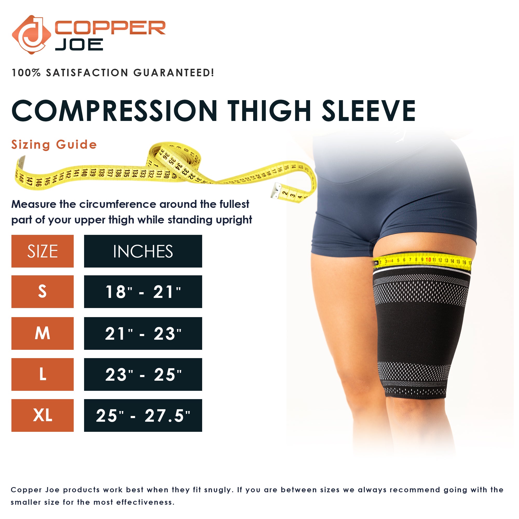 2 Pack- Copper Joe Thigh Compression Sleeves – Support for Quad, Groin, Hamstring, Arthritis, Running, Basketball and Baseball - Upper Leg Sleeves for Men and Women