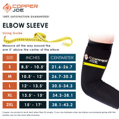 Copper Joe Recovery Elbow Compression Sleeve - Ultimate Copper Relief Elbow Brace for Arthritis, Golfers or Tennis Elbow and Tendonitis. Elbow Support Arm Sleeves For Men and Women