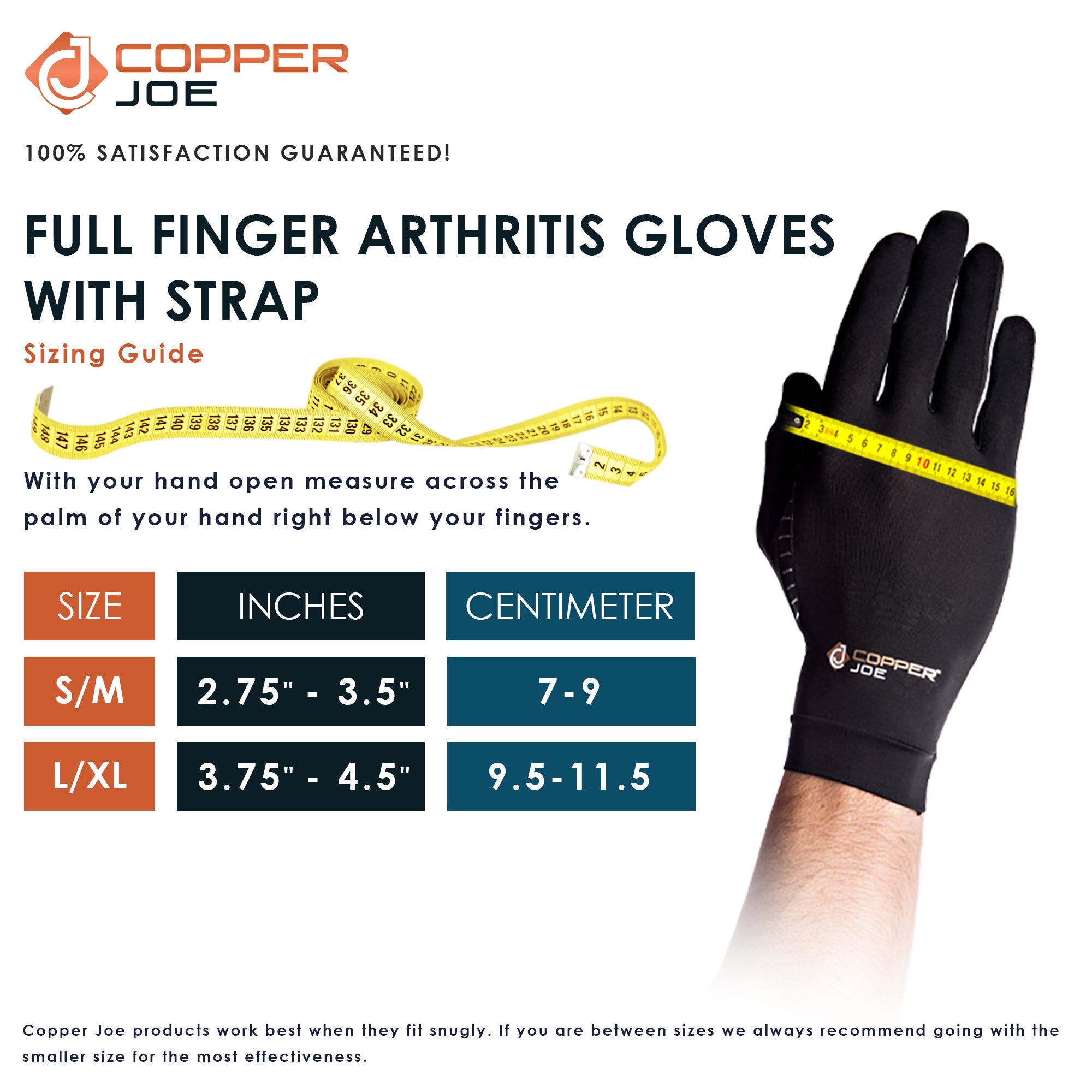 Copper Joe Full Finger Arthritis Gloves with Adjustable Strap - Ultimate Copper Infused Arthritis Hand Compression Gloves For Computer Typing, Carpal Tunnel, Rheumatoid and Tendonitis. For Men and Women