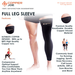 Copper Joe Full Leg Compression Sleeve - Ultimate Copper Infused, Support for Knee, Thigh, Calf, Arthritis, Running and Basketball. Single Leg Pant For Men & Women