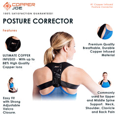 Copper Joe Posture Corrector- ULTIMATE COPPER- Fully Adjustable Straightener for Mid, Upper Spine Support- Neck, Shoulder, Clavicle and Back Pain Relief- For Men and Women
