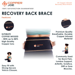 Copper Joe Back Brace for Lower Back Pain Relief, Back Support Belt Men and Women With Adjustable Black Velcro Lumbar Support Belt for Sciatica