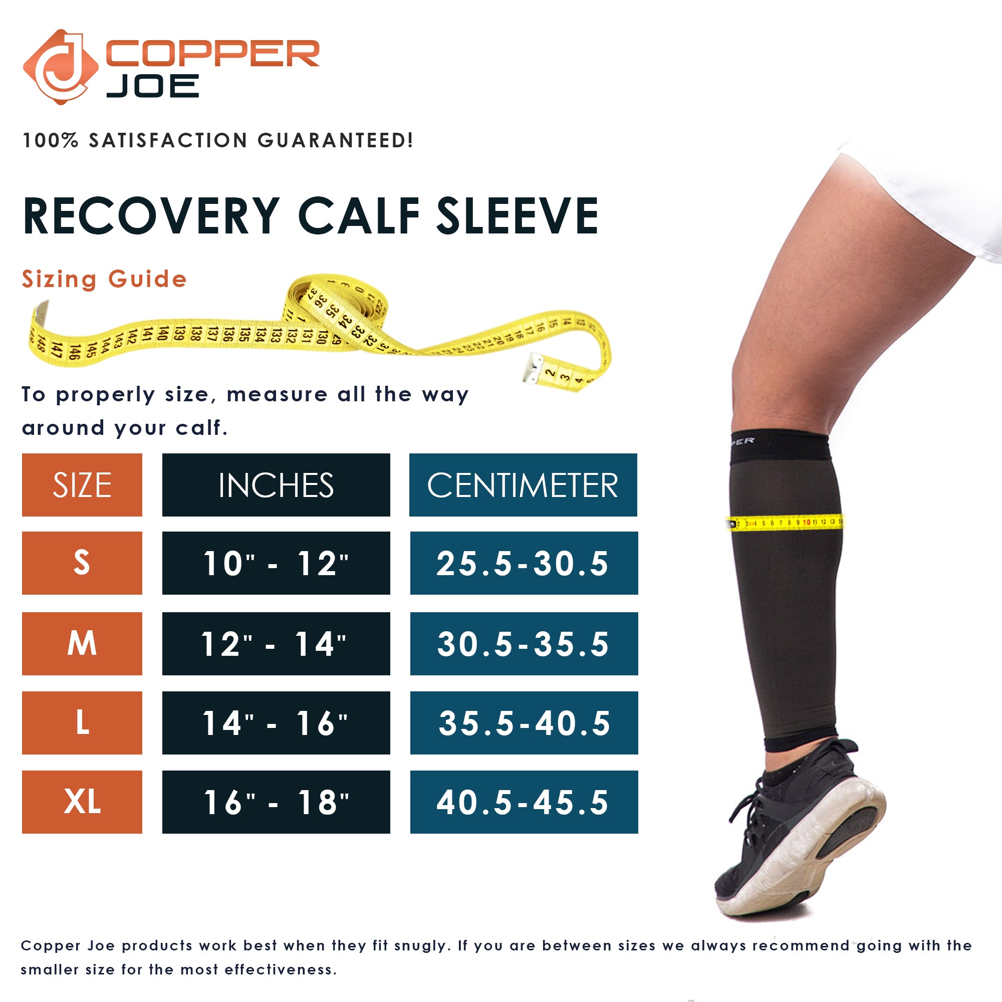 Copper Joe Calf Support Sleeves - Ultimate Copper for Legs Pain Relief- Footless Socks for Fitness, Running, & Shin Splints