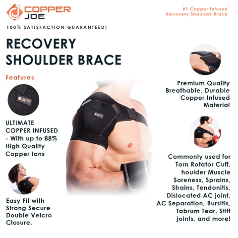 Copper Joe Adjustable Shoulder Brace For Men and Women Ultimate Copper Infused Recovery Compression Support for Torn Rotator Cuff, Tendonitis, Tears, Dislocation and Bursitis