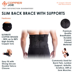 Copper Joe Ultimate Copper Infused Back Brace - Relief from Back Pain, Herniated Disc, Sciatica, Scoliosis and more! Breathable Waist Lumbar Lower Back Brace w Slim Design and Extra Support Bars. For Men and Women
