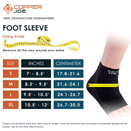 Copper Joe Ankle Compression Sleeve – Copper Infused Foot & Arch Support for Men & Women (1 Pair)