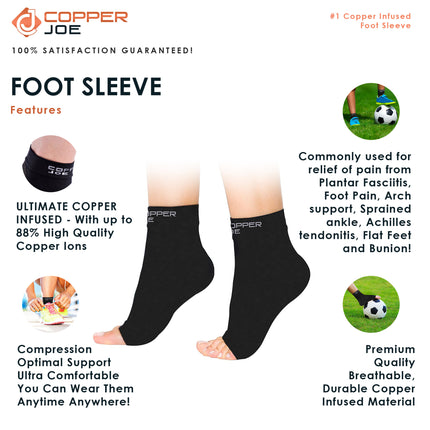 Copper Joe Ankle Compression Sleeve – Copper Infused Foot & Arch Support for Men & Women (1 Pair)