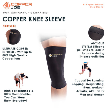 Copper Joe Knee Compression Sleeve 2 Pack – Copper Infused Knee Support for Men & Women