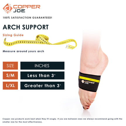 Copper Joe Ultimate Copper Infused Arch Support Sleeves - 1 Pair Plantar Fasciitis Support Brace for Flat Arches, Foot Care, Feet Pain and Heel Spurs. For Men and Women