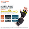 Copper Joe Fingerless Arthritis Gloves with Adjustable Strap - Ultimate Copper Infused Arthritis Hand Compression Gloves For Computer Typing, Carpal Tunnel, Rheumatoid and Tendonitis. For Men and Women